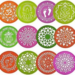 Ascension 12 Assorted Design Circle Rangoli Making Stencils Set for Diwali Decoration (Round, Multi-Colored)-29