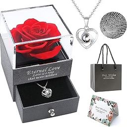Pamidhar Preserved Rose Flower Gift Premium Box with Necklace, Forever Real Rose Impressive Jewelry Gift for Wife birthday special, Eternal Rose Box for Mom Mother Day Women Girl-image-33