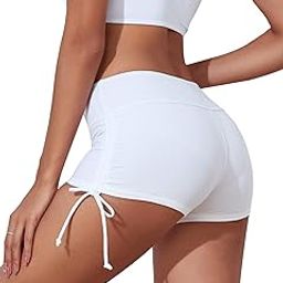 Women's White Beach Pant Bikini Bottom Adjustable Tie Boy Short XL (Waist 33.5"-35.5")-image-47