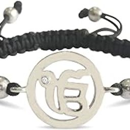 Black Fabric Ik Onkar God is One-Religious Symbol 925 Silver Charm with Adjustable Wax Thread Bracelet for Men and Women-39