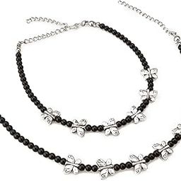 Aadita Oxidized Black Beads Butterfly Fashion Anklet for Women and Girls Pair-image-49