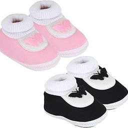 0 To 6 Months Baby Boys & Girls Pack of 2 Pair Cotton Butterfly Slip On Baby Booties-BT375andBT376-image-84
