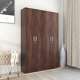 DF2H Wardrobe | 1 Year Warranty | 4 Doors Cupboard, Kenzou, with Shelves, Wooden Almirah Walnut Colour (Melamine Finish)-image-78