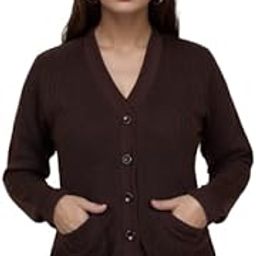 Women's V-Neck Button-Front Cardigan, Full Sleeve, Wool Blend, Longline Style-image-75