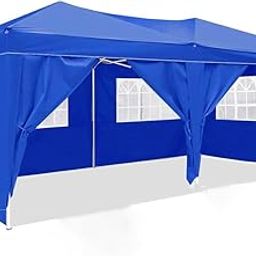Gazebo Canopy Pop Up Tent with Window Side Walls 6X3 M | Easy Outdoor Sun Shade Events, Parties, Camping, Garden, Promotional Activity | Foldable Gazebo Tent Window Side Wall (Blue)-image-63