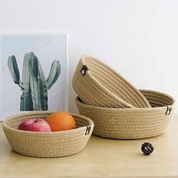 Cotton Rope Storage Baskets, Set of 3, Natural Jute Woven Bowls for Fruit and Bread, Beige-image-48