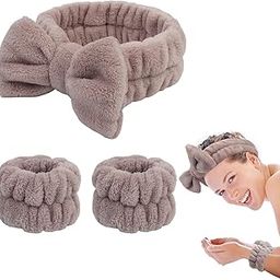 SOFT SPA Headband & Wrist Wash Bands Set – Cute Elastic Skincare Headbands & Absorbent Wristbands for Washing Face, Makeup, and Skincare (LIGHT BROWN, M)-picture-4