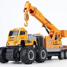 ZELONE Meta Die Cast Construction Crane Truck Toy for Kids, Heavy Duty City Vehicle with Rotating Boom Arm, Friction Powered, Realistic Design, Birthday Gift for Boys & Girls - Yellow-image-37