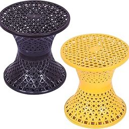 Urbane Home Seating Stool | Plastic Mesh Damroo Stool | Both Sided Stool for Guestroom | Damroo Style Stool | Stool for Graden | Stool for Balcony | Pack of 2 | Multi-picture-1