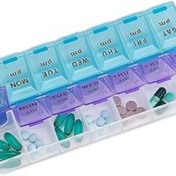 Rabbonix Pill Medicine Organizer Reminder Storage Box 14 Days or 2 Weeks, Pack of 1-14