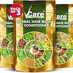 VCare Herbal Hair Wash And Conditioner For Men And Women| 100% Natural With 12+ Herbs Amla, Shikakai, Bhringraj, Hibiscus Powder For All Hair Type,-100gm (Pack Of 3)-picture-12