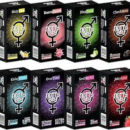 NOTTY BOY Bulk Pack Super Slim, 3in1 Dotted, Ribbed, Delay, Strawberry, Banana, Bubblegum, Chocolate, Apple Flavoured Condoms - 80 Count-86