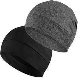 Cotton Lycra Skull Caps Beanie Sleep Hats Lightweight Breathable Helmet Liner Biking Cycling Cap for Men and Women Black, Dark Grey-picture-16