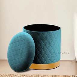 RIBAVARY Velvet Luxurious Round Ottoman Storage Box Velvet Pouffe Footstool, Footrest Vanity Stool with Diamond Lids for Bedroom Living Room Balcony (Turquoise, Medium (14" L x 14W x 16") inches)-image-87