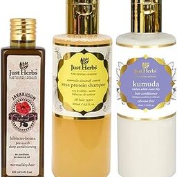 Just Herbs Anti Dandruff Treatment Kit | Javakusum Hair Oil-100 ml | Dandruff Control Soy Protein Shampoo-200 ml | Kumuda Conditioner -200 ml-39