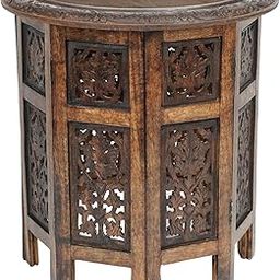 ARJORA Wooden Round Side Table - 18 Inch Hand Carved Boho Folding Table, Small Spaces Entryway Farmhouse, Vintage Accent End Table for Living Room, Bedroom, Entryway, Hallway, Patio Décor & Office-image-97