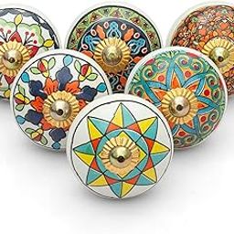 Craft Trade Door Knobs for Drawers Ceramic Vintage Assorted Decorative Multicolor Mandla Pull Handle for Wardrobe, Kitchen Cabinets, Dressers and Cupboards Home Interior Decor - Pack of 6-image-19