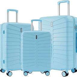 20" 24" 28" ABS Zippered Luggage 3 Set Sky Blue Lightweight with Telescopic Handle, 360° Spinner Wheels, TSA Lock Suitcase-image-58