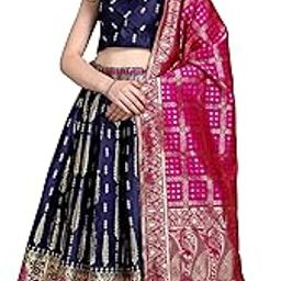 Women's Faux Silk Jacquard Semi-Stitched Embroidered Fabric Lehenga Choli-picture-16
