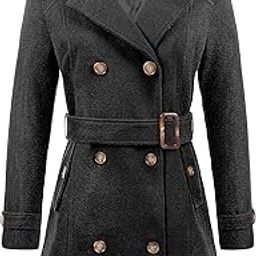 Women's Double Breasted Pea Coat Hooded Long Winter Trench Coat-image-88