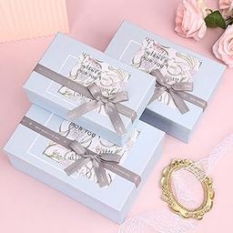 HOME ELEMENTS 3 Pcs Set of Elegant Decorative Gift Boxes with Bow, Rigid Cardboard Boxes, Decorative Present Boxes,Bridesmaid Box, Empty Gift Boxes for Presents, Hampers, Birthdays, Weddings & Events, Special Occasions (Blue)-image-61