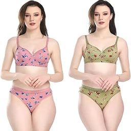Woman's Innerwear Cotton Bra Panty Set | Non Wired | Padded Lingerie Set for Woman Combo Pack of 2-image-68