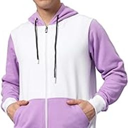 Men Regular Contrast Zipper Cotton Fleece Hoodie with 2 Pockets-image-64