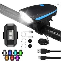 LED Bike Light Combo: Front Light + 140 dB Horn & Multicolor Rear Light - Rechargeable, Water Resistant, Silicone Mounts-21