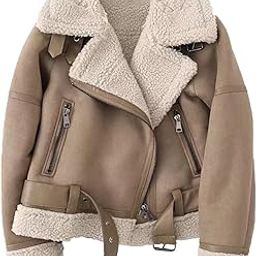 Women's Faux Shearing Moto Jacket Thick Lined Parka Winter Shearling Coat Leather Jacket-image-48