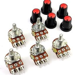 KITS4CREATORS Pack of 5Pcs 10K ohm A10,B10 dual potentiometer, (D-SHAFT) variable resistor Volume Controller-image-14