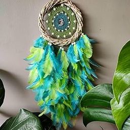 UVID Art and Craft Supplies Feather Dream Catcher (20 inch, Green)-image-93