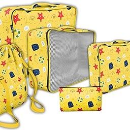 CHANCEUX 5 Pcs Premium Travel Organizers | Waterproof Packing Cubes Set - Travel Essentials for Women Men Kids | Pouches Cubes & Luggage Organizer Bags Clothes & Toiletry for flight Yellow Beach-picture-37