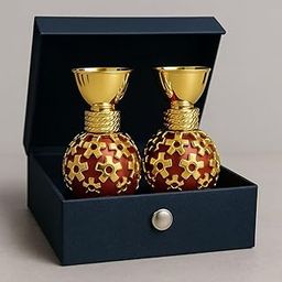 Luxury Gold-Plated Decorative Perfume Bottles Set of 2 with Gift Box, Red and Gold Floral Design-image-74