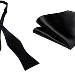 France Men's Self-Knot Open Bow Tie & Pocket Square Black color Free Size for Tuxedo or Dinner jacket-36