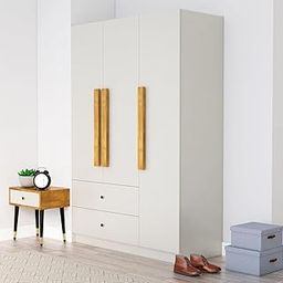 Bniture Wooden Almirah for Clothes, Door for Bedroom, 3 Door Wardrobe with 2 Drawer & Hanging Space (40D x 120W x 180H CM) | 3 Year Warranty 2 (Frosty White)-16
