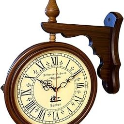 Victorian Double-Sided Wall Clock, Retro Wooden Mount, Roman Numerals, Antique Station Style, Brown Clock.-2