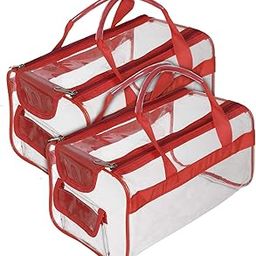 Kuber Industries Large Size Clear PVC Travel Toiletry Bag Handbag Beach Tote Bag Organizer for Men and Women-Set of 2 (Red) (F_26_KUBBMART017049)-image-76