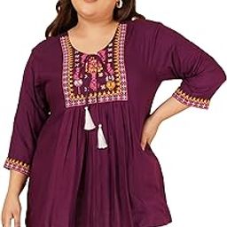 Women's Plus Size Viscose Rayon Embroidered Regular Fit Tops (2XL to 7XL)-4