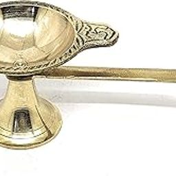 Nyra® Pure Brass/Peetal Puja Diya with Handle for Better Grip for Home Temple Pooja and Decoration, Single Traditional Aarti Diya-18