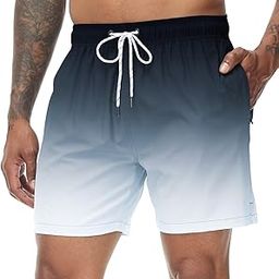 Men's Swim Trunks Gradient Color Quick Dry Beach Shorts with Zipper Pockets and Mesh Lining-image-10