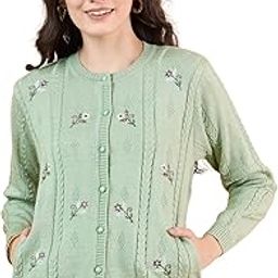 Floral Embroidered Cardigan Sweater for Women, Button-up Front, 2 Side Pockets, Regular Fit-10