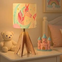 Kuber Industries Table Lamp for Bedroom & Living Room | Home Decor Bedside Table Lamp for Study Room | Desk Table Night Stand Lamp for Kids & Students | Unicorn Stay Cool | Pink-image-99