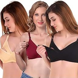 Women Maternity Nursing Feeding Bra - Pack of 3 (Black, Beige, Maroon)-image-92