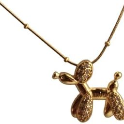 Glace Crystal-Studded Balloon Dog Pendant Necklace, Gold-Toned Chain, Fashion Jewellery-image-1