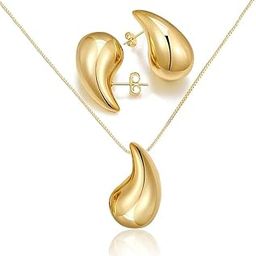 Small Teardrop Pendant Necklace Earrings Set, Water Tear Drop Pendant Stud Earring Necklace Jewelry for Women & Girls-image-59