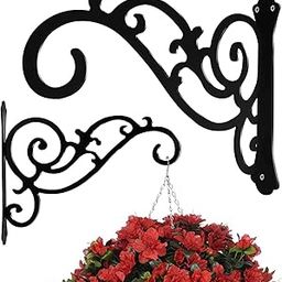 Tusmad Hanging Plant Bracket Wall Hook Hanging Plant Brackets,Black Iron Plants Indoor/Outdoor Planter Hangers Hooks,for Hanging Lanterns,Bird Feeders,Wind Chimes,Planters (2) 18 * 19 * 3 CM-image-53