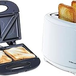 Bajaj ATX 4 750-Watt Pop-up Toaster, White & SWX 3 Deluxe 800W 2-Slice Sandwich Toaster With Toast Plates-image-57