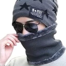 Fashionable Winter men cap and scarf set (IN, Alpha, Free Size, MEN, GREY)-image-94