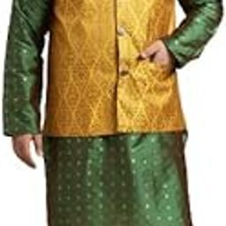 SOJANYA (Since 1958) Men's Silk Blend Dark Green Kurta & Silk Blend Nehrujacket With Off White Churidar Pyjama Set-picture-17