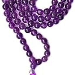 Takshila Gems® Natural Amethyst Mala 108+1 (8 mm) Beads Mala Lab Certified, Amethyst Rosary for Chanting & Wear, Amethyst Beads Mala-image-60